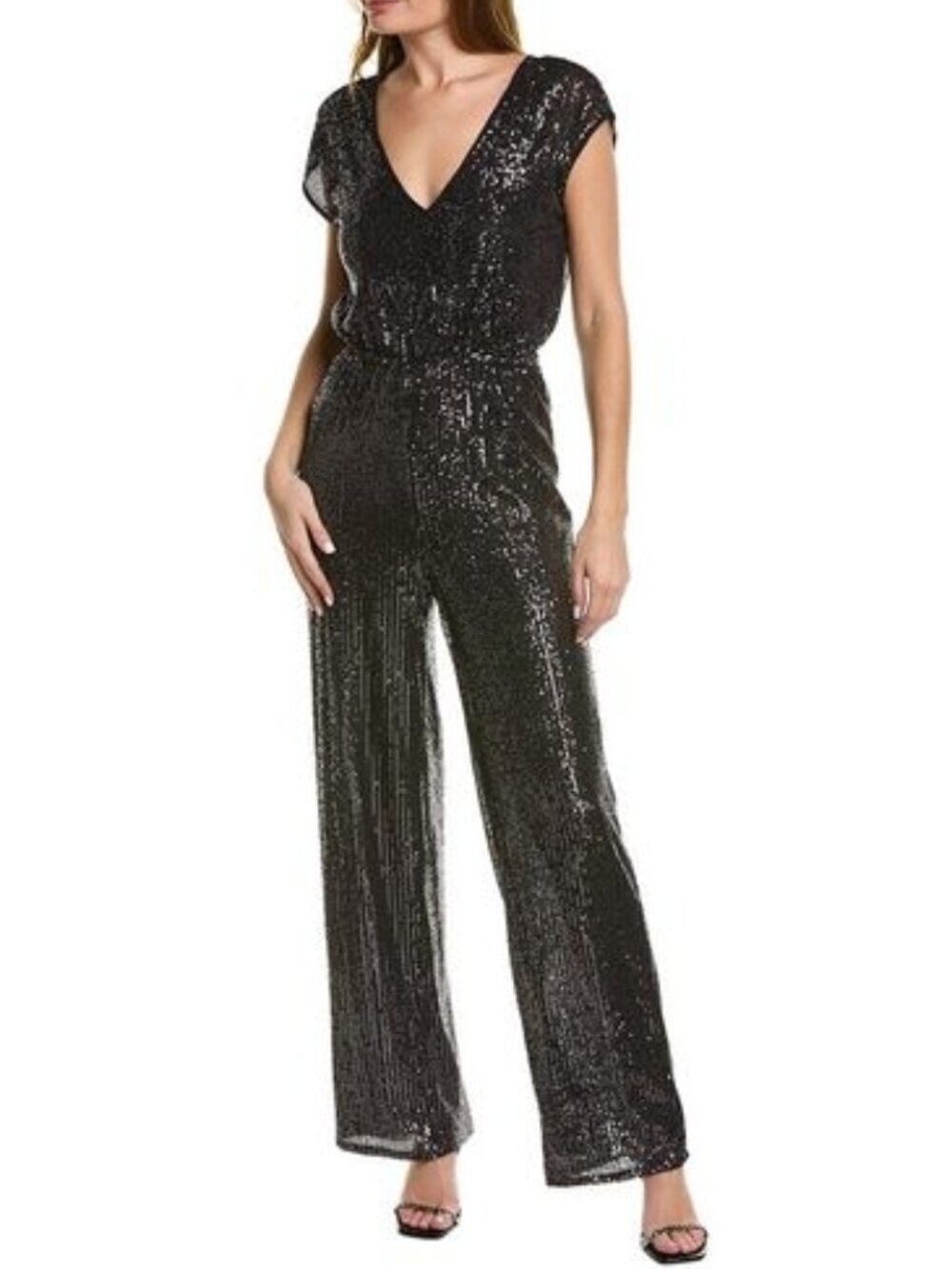 BCBGMAXAZRIA Sequined Wide‑Leg Jumpsuit Black Combo Size S NWT